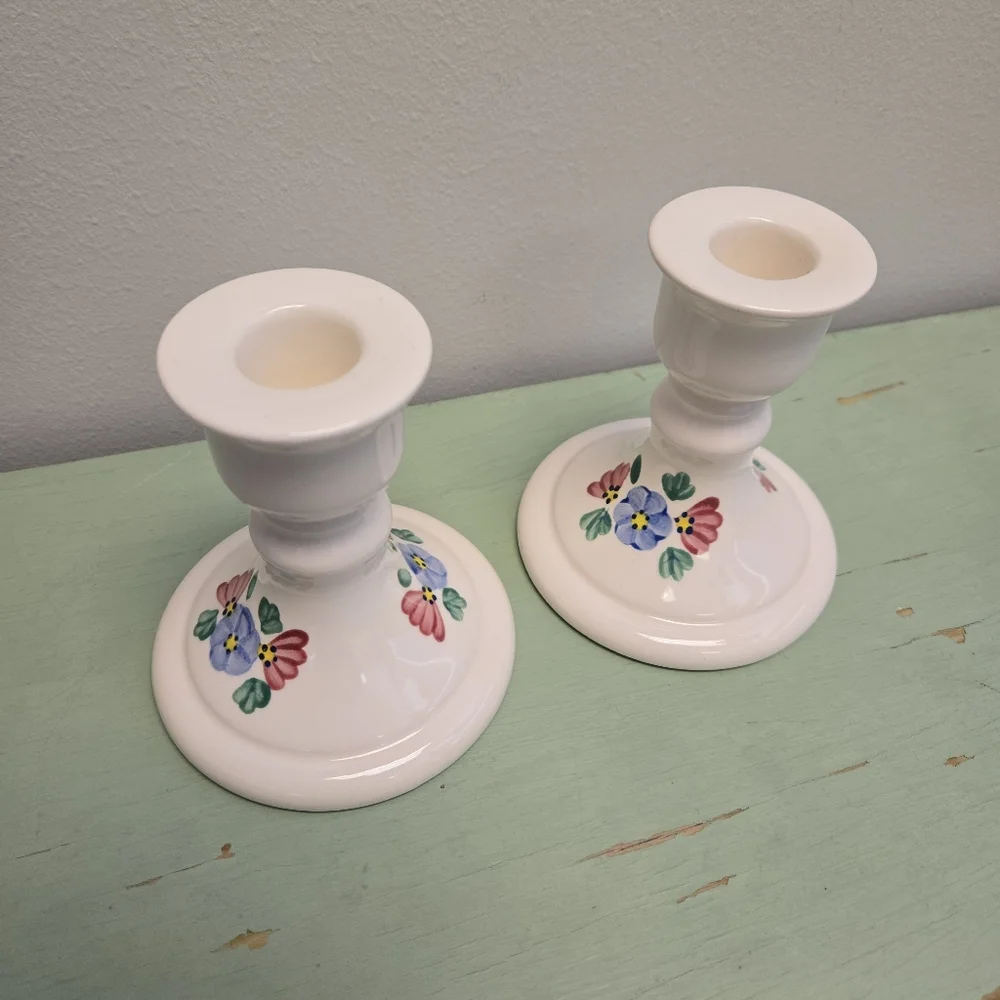 Floral Ceramic Candlestick Holders Pair